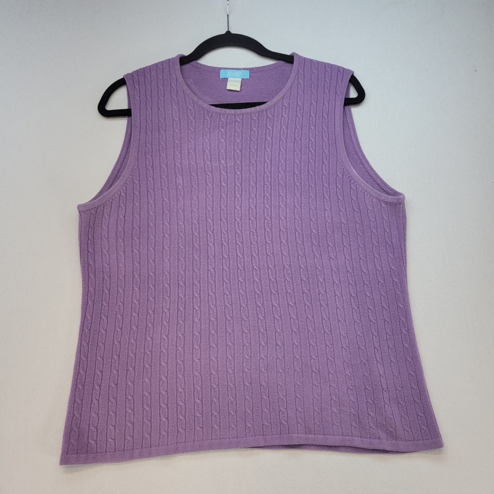 Jennifer Moore VTG Sweater Vest Womens L Purple Cable Knit Sleeveless Crewneck‎